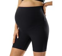 POSHDIVAH Ribbed Maternity Biker Shorts Over The Belly for Women - 5"/8" Buttery Soft Pregnancy Workout Athletic Short, 5" Black, S