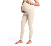 POSHDIVAH Women's Creamluxe Maternity Leggings 25"/28" Over The Belly Pregnancy Yoga Pants Active Workout Leggings, Khaki, M