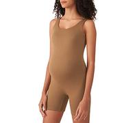 POSHDIVAH Women's Maternity Bodysuit Pregnancy Shapewear Double Lined Sleeveless Tank Top Shorts Romper Jumpsuit, Brown, Medium