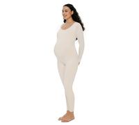 POSHDIVAH Women's Maternity Bodysuit Scoop Neck Long Sleeve Stretchy Jumpsuit Pregnancy Shapewear Romper, Beige, XL