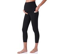 POSHDIVAH Women's Maternity Capri Leggings Over The Belly Pregnancy Workout Active Stretchy Pants with Pockets Black Small