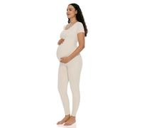 POSHDIVAH Women's Maternity Jumpsuit Romper Pregnancy Short Sleeve T Shirts Bodycon Bodysuit Shapewear, Beige, S