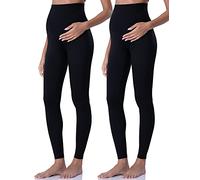 POSHDIVAH Women's Maternity Leggings Over The Belly Pregnancy Yoga Pants Active Wear Workout Leggings, 2pcs Balck, Large