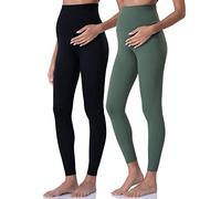 POSHDIVAH Women's Maternity Leggings Over The Belly Pregnancy Yoga Pants Active Wear Workout Leggings, Black Crab Green, Large