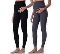 POSHDIVAH Women's Maternity Leggings Over The Belly Pregnancy Yoga Pants Active Wear Workout Leggings, Black Gray, S