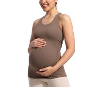 POSHDIVAH Women's Maternity Tank Tops with Built in Bra Padded Sleeveless Pregnancy Yoga Tee Workout Shirt Clothes, Coffee, M