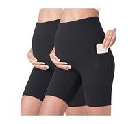 POSHDIVAH Women's Maternity Yoga Shorts Over The Belly Bump Summer Workout Running Active Short Pants with Pockets 5 inches / 8 inches, 2 x Black, XL