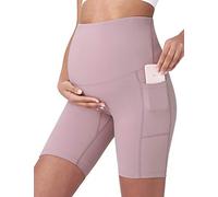 POSHDIVAH Women's Maternity Yoga Shorts Over The Belly Bump Summer Workout Running Active Short Pants with Pockets 5"/8", Pink, S