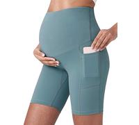 POSHDIVAH Women's Maternity Yoga Shorts Over The Belly Bump Workout Active Short Pants 8" - XS,Light Green