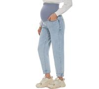 POSHGLAM Women's Maternity Jeans Over Belly Comfortable Stretch Boyfriend Jeans Denim Pregnancy Trousers S-XXL, Light Blue, XXL