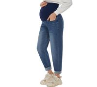 POSHGLAM Women's Maternity Jeans Over Belly Comfy Stretch Boyfriend Jeans Denim Pregnancy Pants, S-XXL, A02 Dark Blue, Large