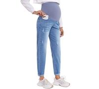 POSHGLAM Women's Maternity Jeans Over Belly Comfy Stretch Boyfriend Jeans Denim Pregnancy Pants, S-XXL, A04 Blue, M