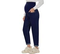 POSHGLAM Women's Maternity Jeans Over Belly Comfy Stretch Boyfriend Jeans Loose Pregnancy Pants, S-XXL, A06 Deep Blue, XL