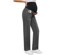 POSHGLAM Women's Maternity Jeans Straight Leg Over Belly Comfy Stretch Casual Denim Pants, A04 Washed Black, S