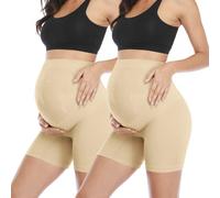 POSHGLAM Women's Maternity Shapewear for Dress Seamless Underwear Belly Support Prevent Chaffing Pantie Shorts(Nude 2 Pack, Small)