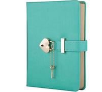 Poshieca Heart Shaped Lock Diary with Key PU Leather Cover Journal Personal Organizers Secret Notebook for Girls & Women B6 Size 5.3x7inch Diary (Green Diary)