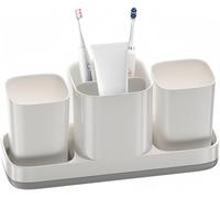 POSHIGE Toothbrush Holder for Bathroom, 3-Compartment White Plastic Cup, Kids Electric Toothbrush Holder, Bathroom Organizer Storage Set with 2 Cups, White