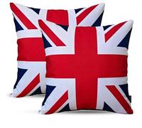 POSHLIVING 2 Pack Outdoor Cushion Covers Waterproof 45x45cm With Invisible Zippers Garden Cushion Covers Water Resistant 18"x18" Pillow Cover Indoor Outdoor Living Room Rattan Sofa (Union Jack)