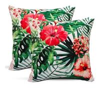 POSHLIVING 2 Pack Outdoor Cushion Covers Waterproof 45x45cm With Invisible Zippers Garden Cushion Covers Water Resistant 18"x18" Pillow Cover Indoor Outdoor Living Room Rattan Sofa (Gardenia)
