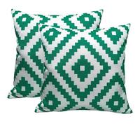POSHLIVING 2 Pack Outdoor Cushions Waterproof FILLED 45x45cm With Invisible Zippered Outdoor Garden Cushions Waterproof 18"x18" With Cushion Covers & Pillow For Living Room Garden Sofa (Geo Green)