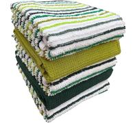 POSHLIVING 5 Pack Terry Kitchen Tea Towels Cotton Super Absorbent Quick Drying Soft Towel Dish Cloths Striped, Stripe Green