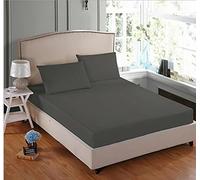 POSHLIVING Dark Grey 2 Ft 6” Small Single Bunk Bed Fitted Sheets Plain Dyed 100% Poly Cotton Fabric Solid (76x190x25cm) (Dark Grey)