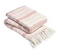 POSHLIVING Stripe Chevron Blush Pink 100% Cotton Throws Woven Chair Sofa Settee Herringbone Zig Zag Cover Bedspread Blanket Extra Large (228cm x 254cm) (Blush Pink, 3 Seater Sofa - 90" x 100”)