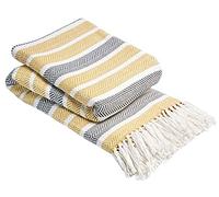 POSHLIVING Stripe Chevron Ochre Yellow 100% Cotton Throws Woven Chair Sofa Bed Settee Herringbone Zig Zag Throw Cover Bedspread Blanket (178cm x 254cm) (Ochre Yellow, 2 Seater Sofa - 70" x 100")