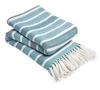 POSHLIVING Stripe Chevron Teal 100% Cotton Throws Woven Chair Sofa Bed Settee Herringbone Zig Zag Throw Cover Bedspread Blanket (178cm x 254cm) (Teal, 2 Seater Sofa - 70" x 100")
