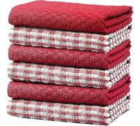 POSHLIVING Terry Kitchen Tea Towels 100% Cotton Super Absorbent Quick Drying Soft Towel Kitchen Dish Cloths for Drying & Cleaning Household Essentials (6, Red)