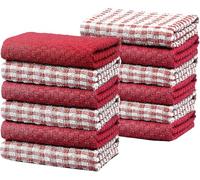 POSHLIVING Terry Kitchen Tea Towels 100% Cotton Super Absorbent Quick Drying Soft Towel Kitchen Dish Cloths for Drying & Cleaning Household Essentials (12, Red)