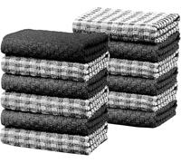POSHLIVING Terry Kitchen Tea Towels 100% Cotton Super Absorbent Quick Drying Soft Towel Kitchen Dish Cloths for Drying & Cleaning Household Essentials (12, Black)