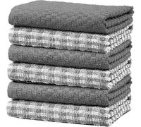 POSHLIVING Terry Kitchen Tea Towels 100% Cotton Super Absorbent Quick Drying Soft Towel Kitchen Dish Cloths for Drying & Cleaning Household Essentials (6, Grey)