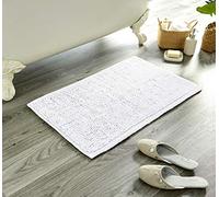 POSHLIVING White Chenille Bath Mats Absorbent Quick Dry Microfibre Bobble 50 x 80 cm Single Piece Rugs for Floor, Bath Tub, Shower Non Slip (White)