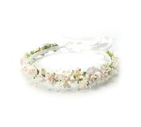 PoshMyra White Flower Girl Crown with Baby's Breath Headpiece Young Girl Communion Floral Hair Wreath Rustic Wedding Hair Accessories Headband for Child(43cm length)