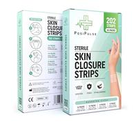 Posi Pulse Sterile Skin Wound Closure Strips 202 Pieces in 44 Packs - Improved Healing, Reinforced Design, Latex-Free, Adhesive Backed, for Lacerations, Incisions, Sutures, 3x75,6x38,6x75,12x100mm