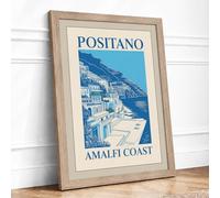 Positano Amalfi Coast Vintage Framed Wall Art Print A1 Oak | Ready to Hang, Premium Gi Paper, Fade-Resistant Inks, Securely Packaged, UK Made