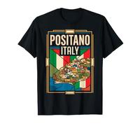 Positano Italy Flag Amalfi Coast Hillside Village Retro Art T-Shirt