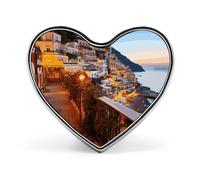 Positano Seaside Sunset Lapel Pins Metal Heart Shape Lapel Pin Badge Minimalist Cute Heart Brooch Pin Fashion Funny Enamel Pins Brooch Badge for Jacket Backpacks Hats Bags