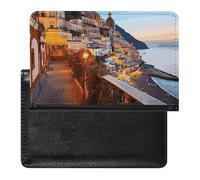 Positano Seaside Sunset Passport Cover Family Printed Leather Passport Holder Minimalist Front Pocket Slim Travel Wallet Cover Case Lightweight Credit Card Holder for Women Men