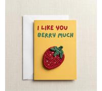 Positive Affirmation Cards, Handmade Card with Crochet Strawberry, I Like You Berry Much!, Appreciation Gift, Thinking of You Card for Valentine, Best Friend, Mum, Nan