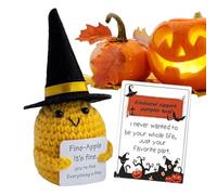 Positive Affirmation, Cute knitted positive dolls | Pumpkin with witch hat | Crochet funny Handmade knitted with Car