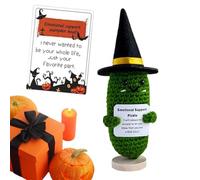 Positive Affirmation Doll, Cute Knitted Positive Dolls, Pumpkin Doll with Witch Hat, Handmade Crochet Cucumber, Cute Cucumber Knitting Doll with Positive Card for Sister