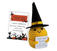 Positive Affirmation Doll, Positive Knitted Dolls,Pumpkin Doll with Witch Hat - Cute Handmade Pickled Cucumber Knitted Doll Crochet