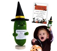 Positive Affirmation Doll | Pumpkin Doll with Witch Hat - Funny Crochet Doll with Positive Card Soft Knitting Decoration Encouragement Support for Room