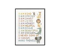 Positive Affirmations Kids Wall Decor: Safari Nursery Decor Kids Wall Art Framed Inspirational Posters 12"x15",I Am Kind I Am Smart I Am Brave Quotes Positive Wall Decor for Classroom Playroom