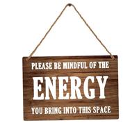 Positive Affirmations Wall Decor, Hanging Wood Bedroom Door Decor-Please Be Mindful of the Energy You Bring into This Space, 12x8" Spiritual Decor for Home Coffee House Bar