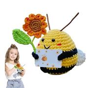 Positive Amigurumi Bee Plush - 7 Inch Crochet Animal Doll, Supportive Inspirational Gift | Cute Handmade Decoration for Women Mother Kids Teachers Christmas Birthday Party Favor Desk Home Office