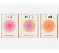 Positive Aura Posters for Room Aesthetic 3 Piece Colorful Aura Grainy Gradient Canvas Wall Art Spiritual Soul Body Mind Quote Print Painting Danish Pastel Home Wall Decor for Bedroom 16x24in Unframed
