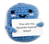 Positive Bean, Crochet Gifts for Boyfriend Girlfriend Him Her,Handmade Positive Knitting Cute Bean Emotional Support Funny Doll Ornament for Birthday Thanksgiving Crochet (Blue Pea)